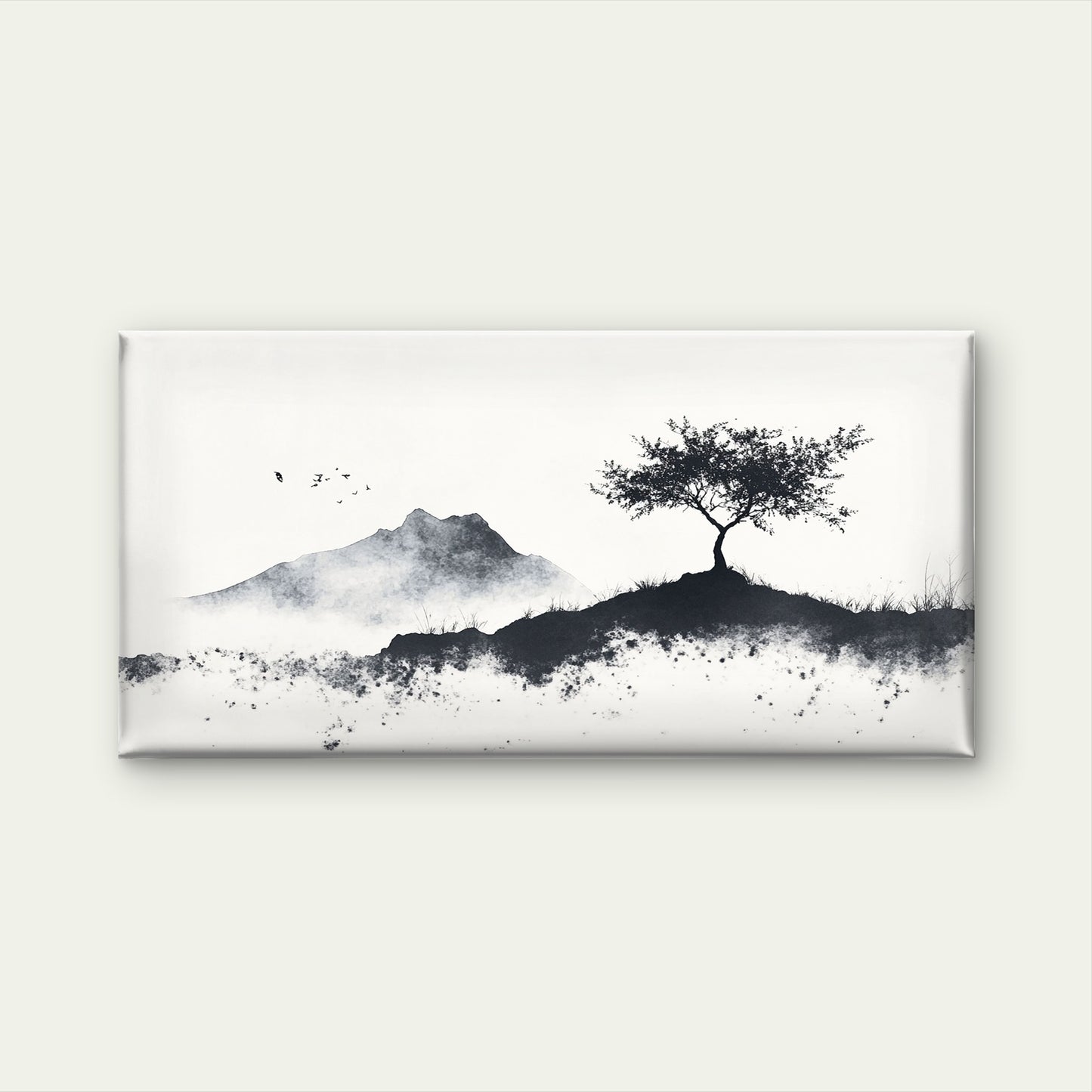 Mountain Tree Ink Wash Wall Art Canvas Office Home Room Framed 120x60cm