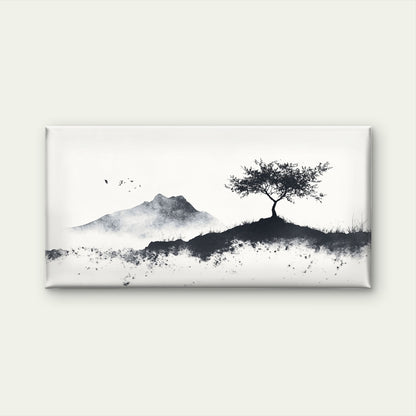 Mountain Tree Ink Wash Wall Art Canvas Office Home Room Framed 120x60cm