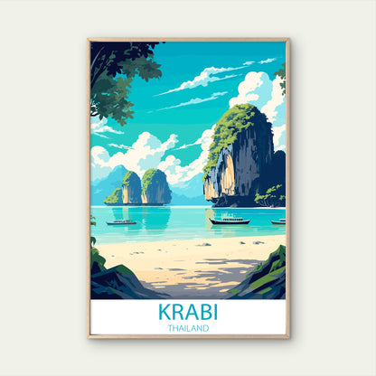 Krabi Thailand Beach Island Ocean Retro Travel Poster Print Wall Art