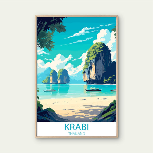 Krabi Thailand Beach Island Ocean Retro Travel Poster Print Wall Art