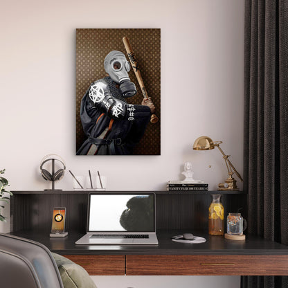 Gas Mask Samurai Baseball Bat Monogram 60x90cm Metal Print Ready to Hang
