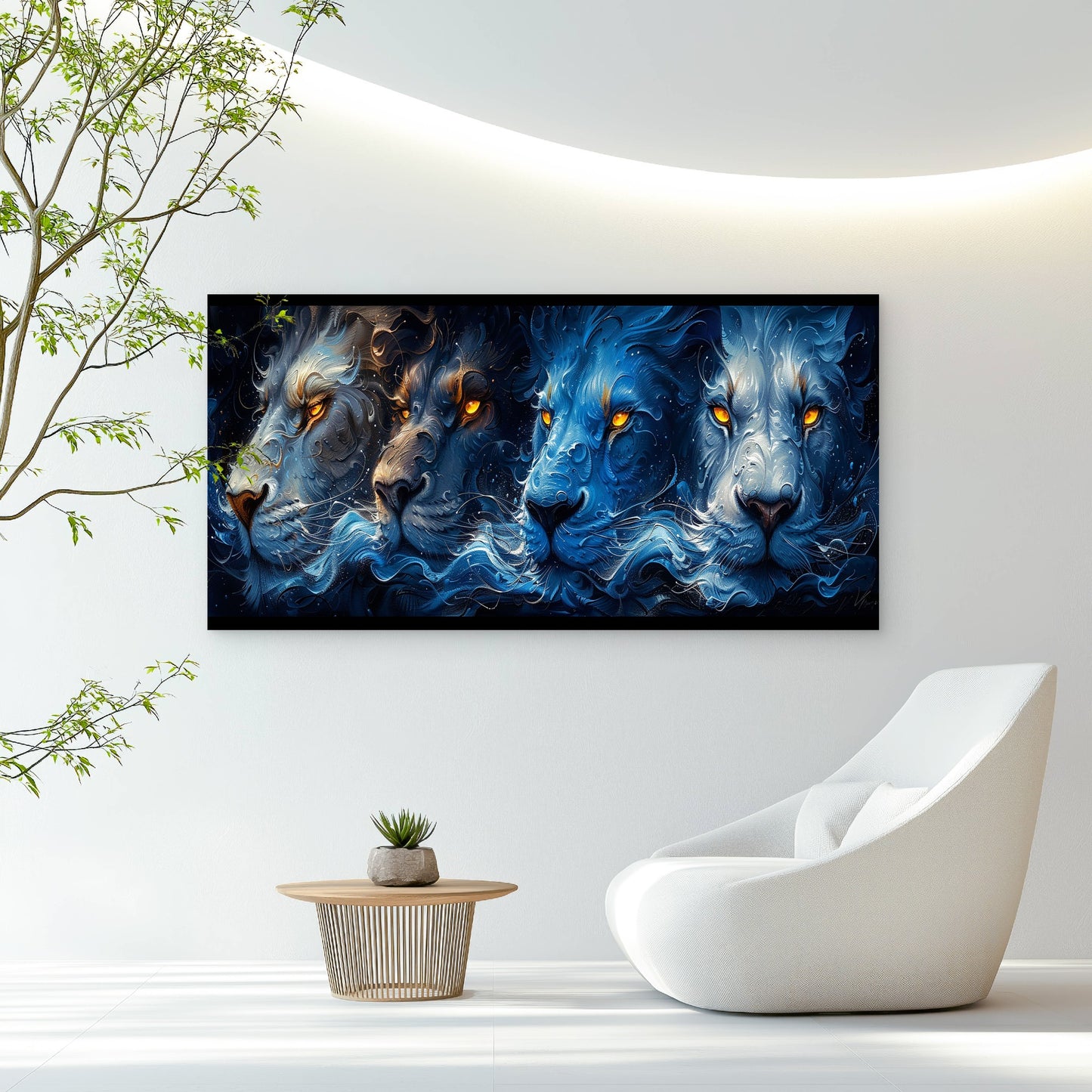 Fire And Ice Lions Wall Art Canvas Office Home Room Framed 120x60cm