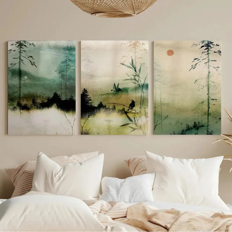 3pcs Nature Scenes With Pine Trees & Mountains, Metal Print Ready to Hang Art