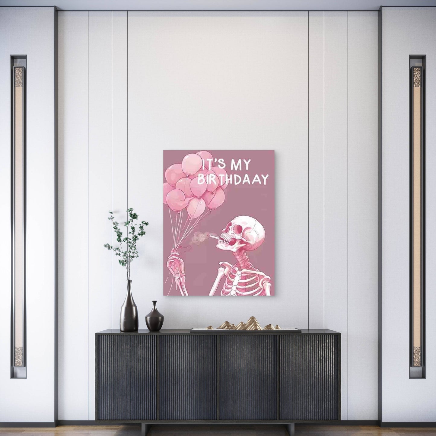 Pink Skeleton With A Text IT's MY BIRTHDAY Metal Print Ready to Hang - Bella Home Decor