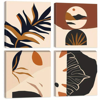 4pcs Abstract Leaf & Mountain Canvas Wall Art Canvas Framed