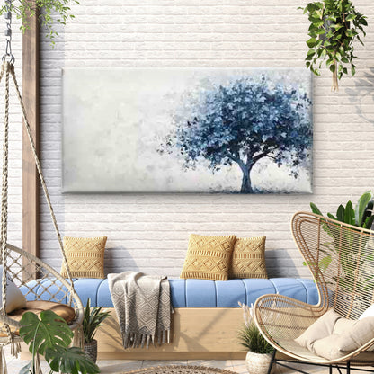 Abstract Blue and White Tree Wall Art Canvas Office Home Room Framed 120x60cm