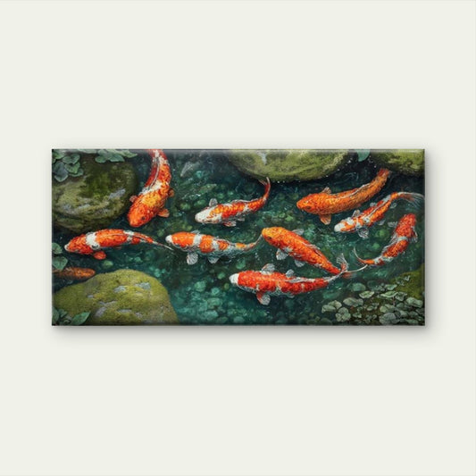 Vibrant Koi Fish Pond Wall Art Canvas Office Home Room Framed 120x60cm