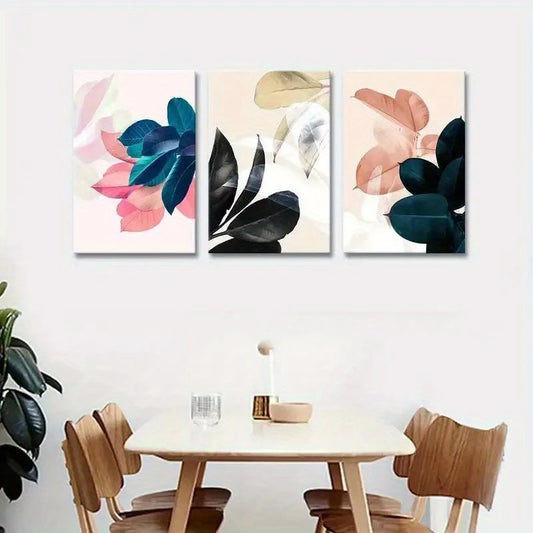 3pcs Simple Life Colorful Leaf Abstract Metal Print Ready to Hang Art