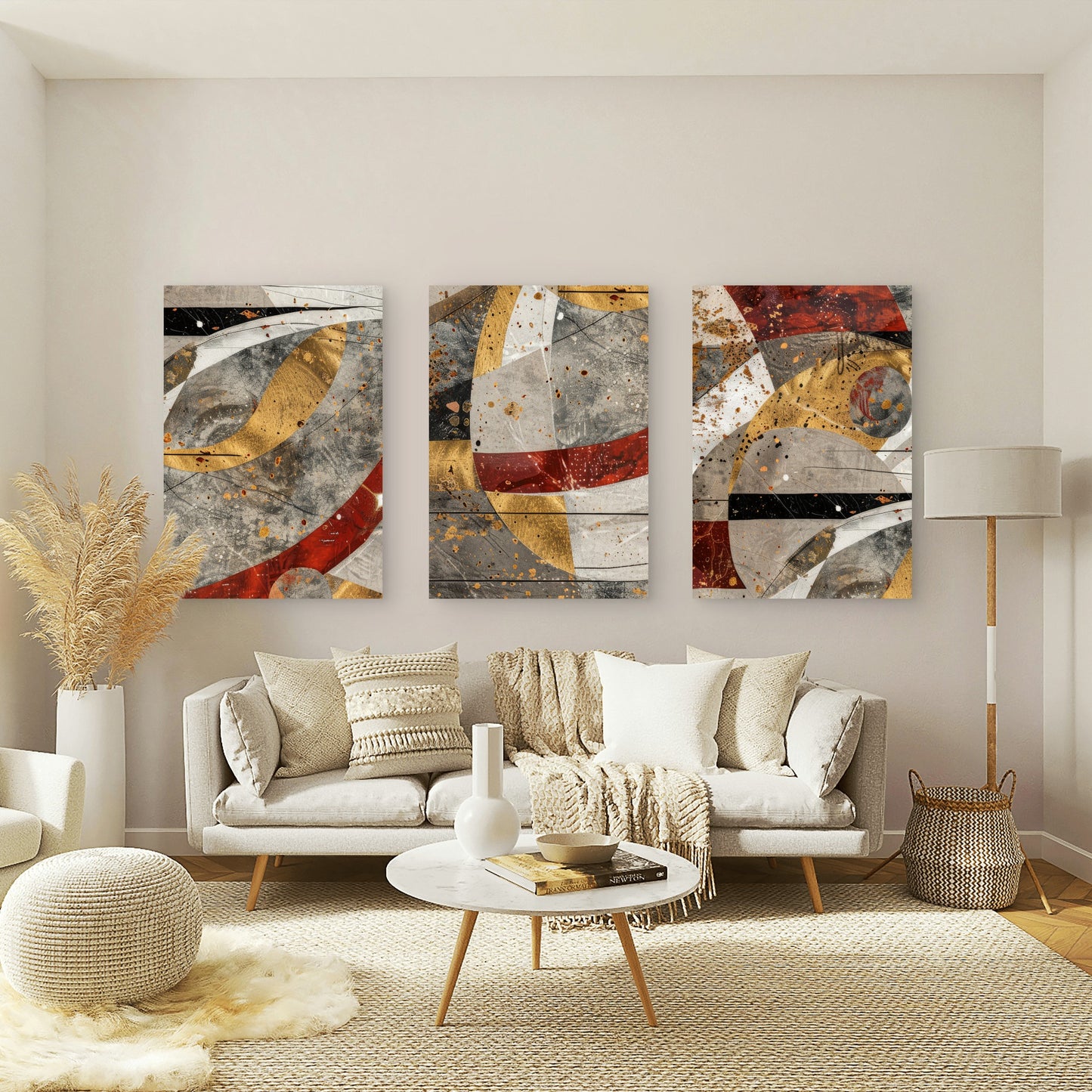 3pcs Abstract Terracotta Red Gold Foil  Wall Art Set Canvas Framed 50x70cm - High Quality Print 100% Australian Made Wall Canvas Ready to Hang