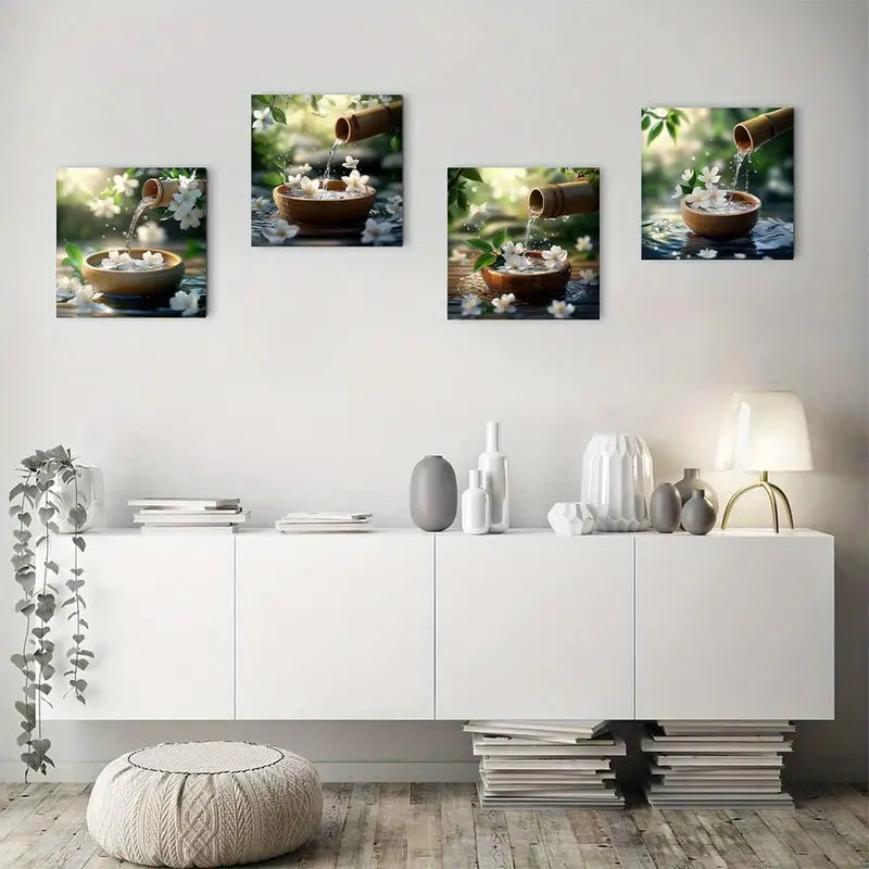 4pcs lotus tea cup Elegant GH     Wall Art Canvas Framed