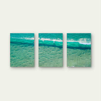 3pcs Surfers on Clear Turquoise Wave Metal Print Ready to Hang Art - Bella Home Decor