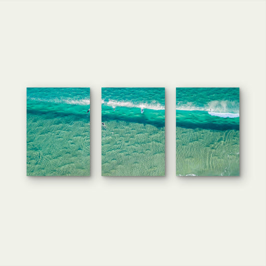 3pcs Surfers on Clear Turquoise Wave Metal Print Ready to Hang Art - Bella Home Decor
