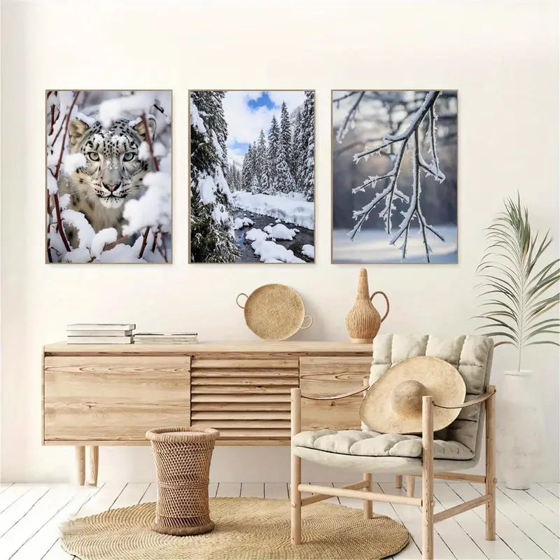 3pcs Featuring A Fierce Tiger Print Metal Print Ready to Hang Art