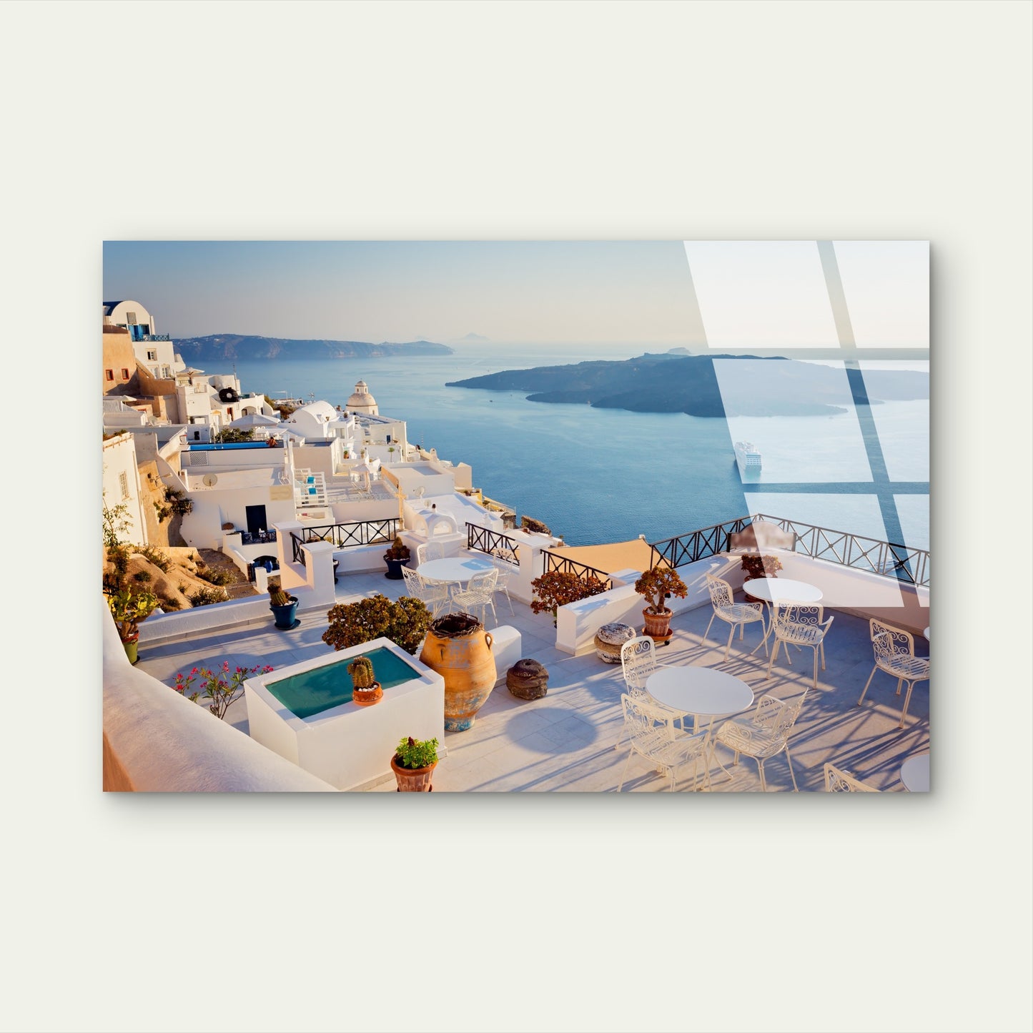 Scenic Greece Santorini Village Acrylic Glass Printing Wall Art Australian Made Quality