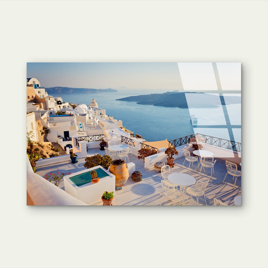 Scenic Greece Santorini Village Acrylic Glass Printing Wall Art Australian Made Quality