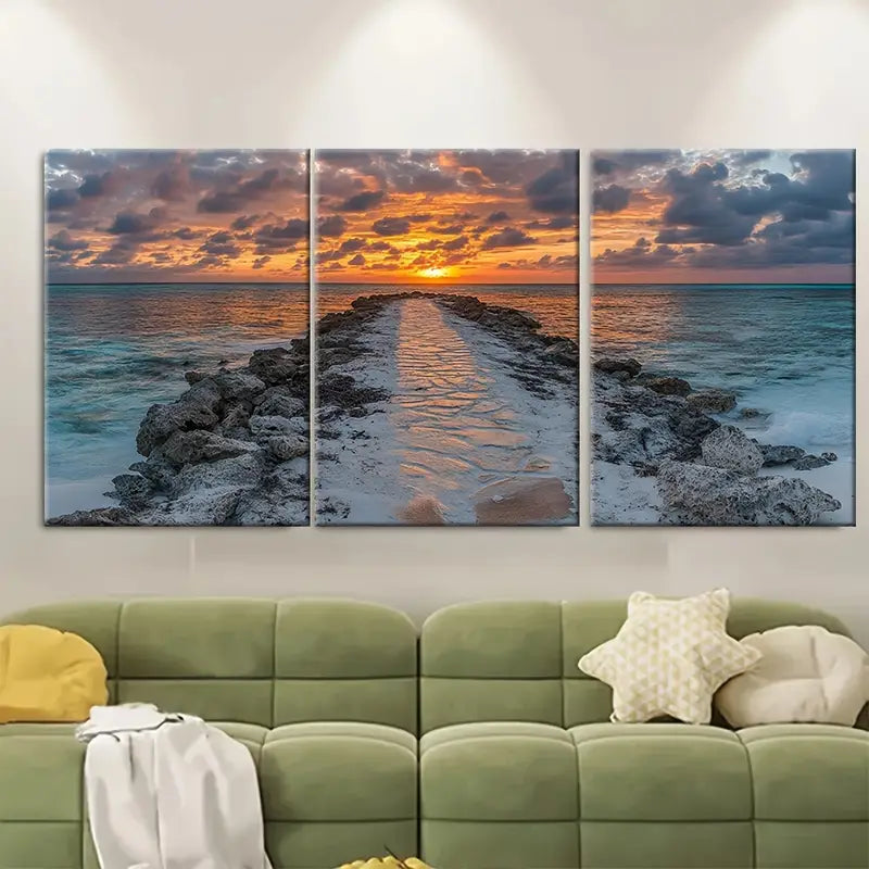 3pcs Coastal Sunset Beach Pathway Metal Print Ready to Hang Art - Bella Home Decor