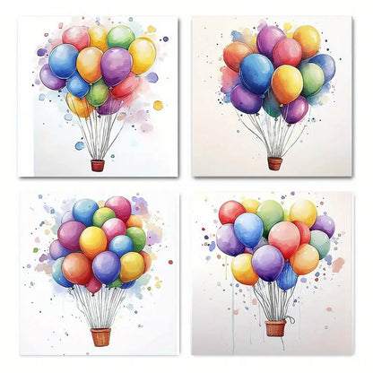 4pcs  Colorful Balloons Wall Art Canvas Framed