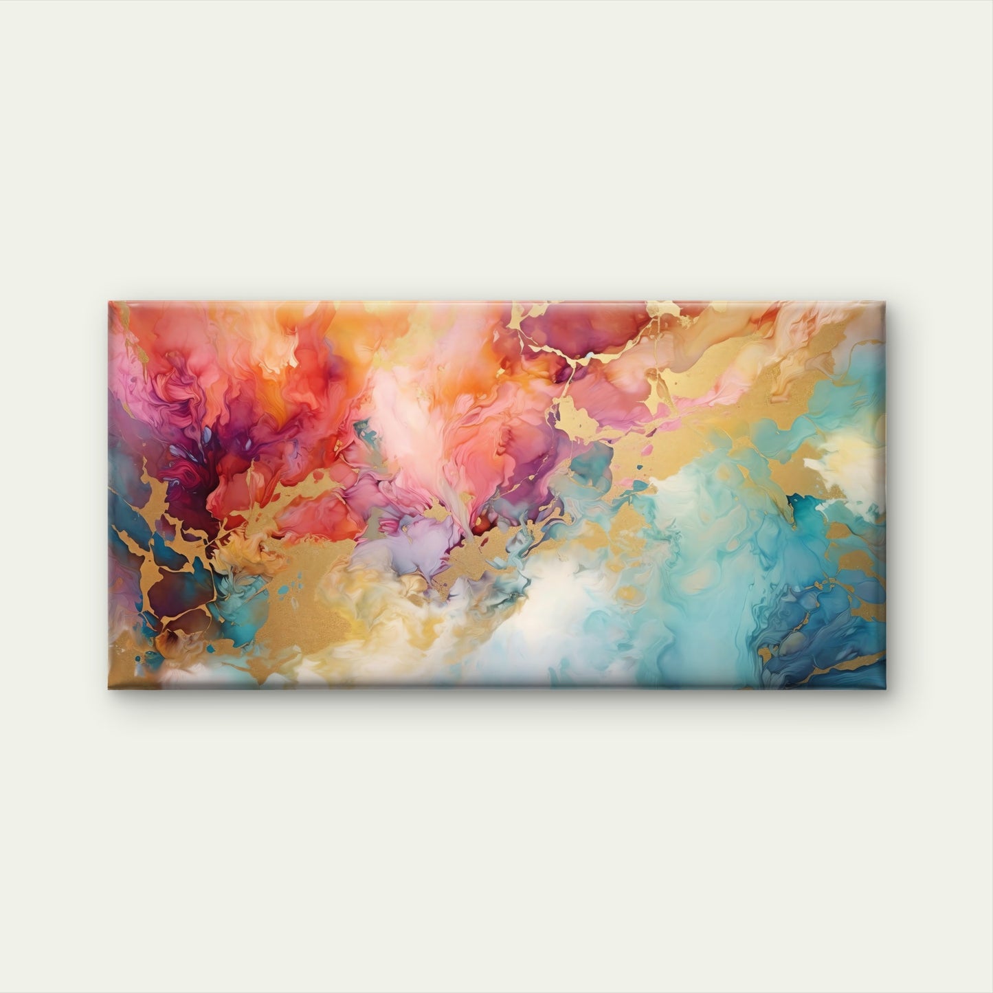 Vibrant Nebula Gilded Mist Wall Art Canvas Office Home Room Framed 120x60cm