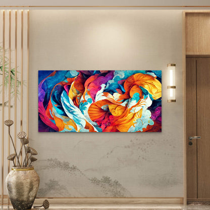 Vibrant Flowing Abstract Fabric Wall Art Canvas Office Home Room Framed 120x60cm