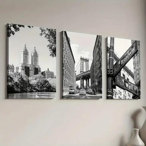3pcs Black And White Artistic Style Modern Architectural Landscape Art Wall Art Canvas Unframed - High Quality Print 100% Australian Made Wall Canvas - Bella Home Decor