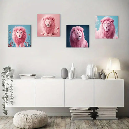 4pcs Colorful Pink Lion Animal Wall Art Canvas Framed