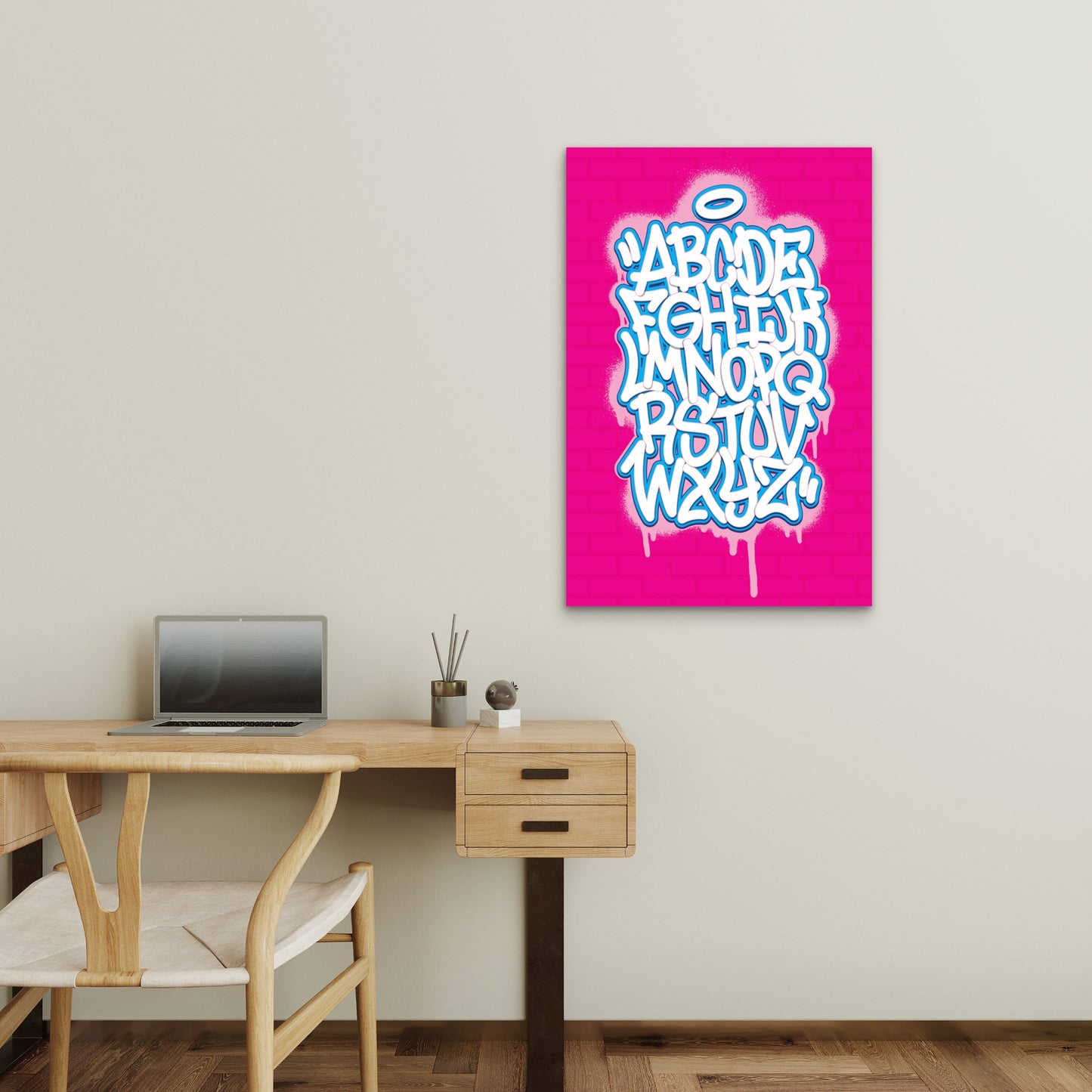 Alphabet Letters Graffiti Bubble Font Street Art Pink Blue White 5mm thick Plastic Poster Ready to Hang 90x60cm