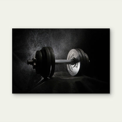 Black and White Dumbbell Weight Chalk Dust Splatter 5mm thick Plastic Poster Ready to Hang 90x60cm