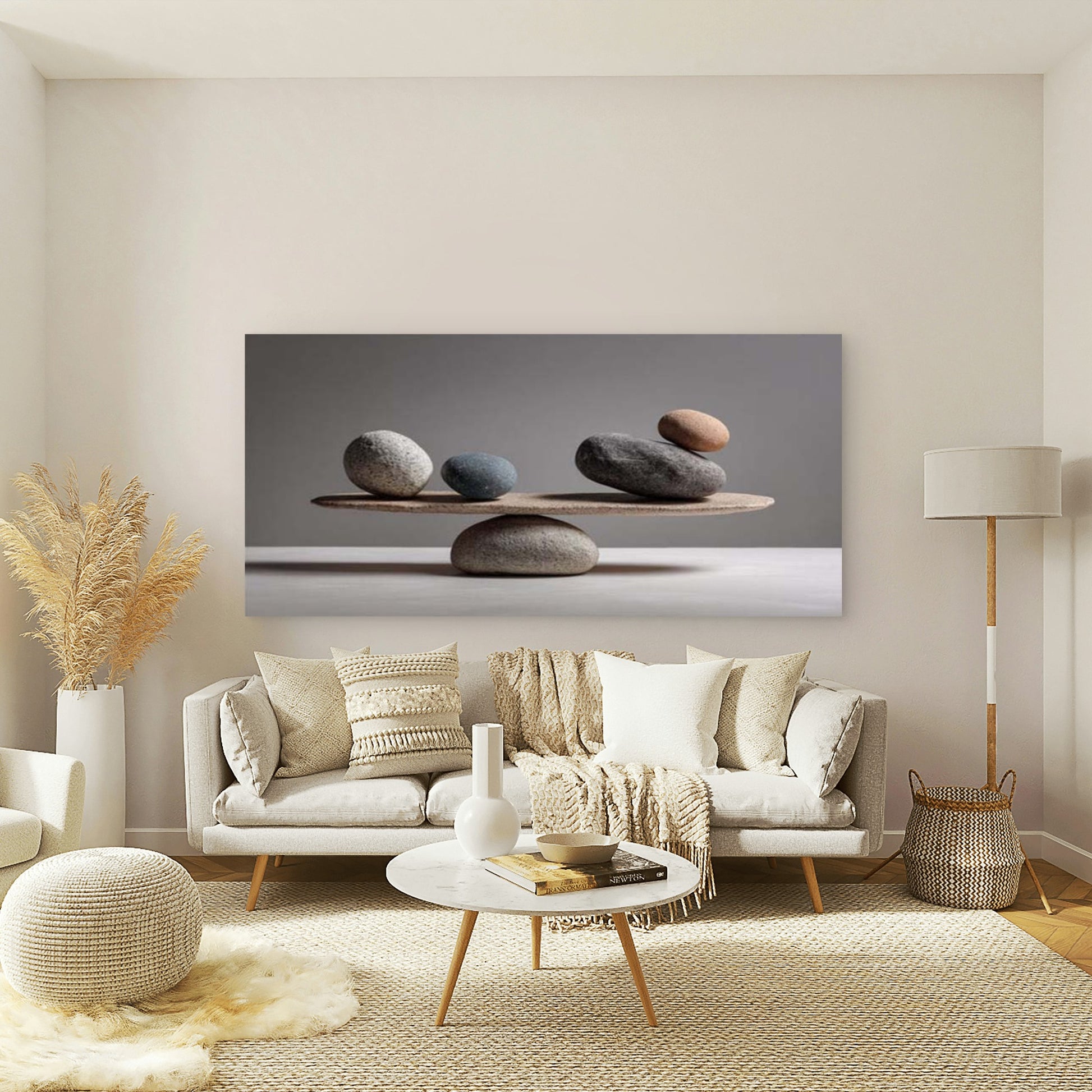 Balanced Zen Stones Wall Art Canvas Office Home Room Framed 120x60cm - Bella Home Decor