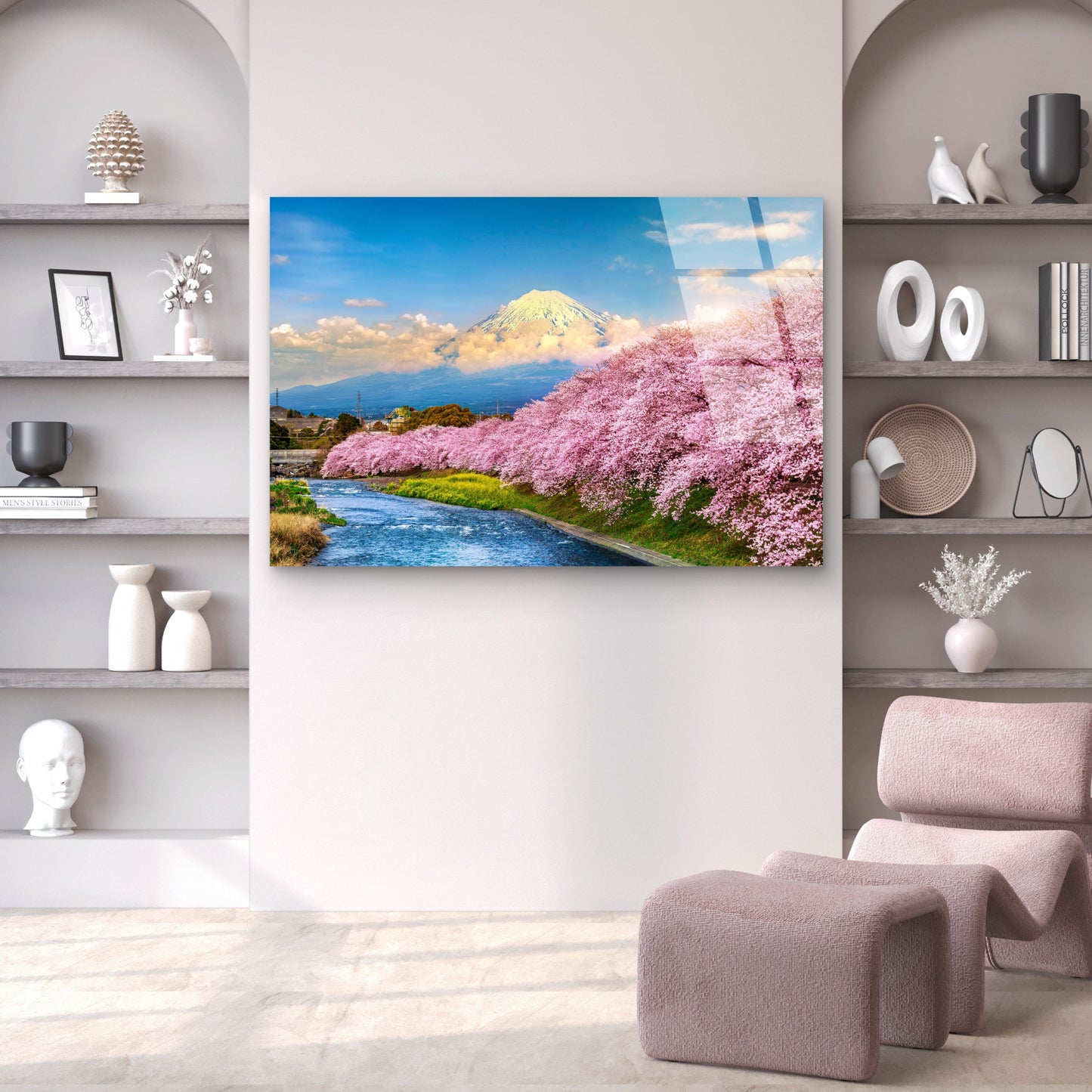 Japan Mount Fuji Cherry Blossom River   Acrylic Glass Printing Wall Art Australian Made Quality