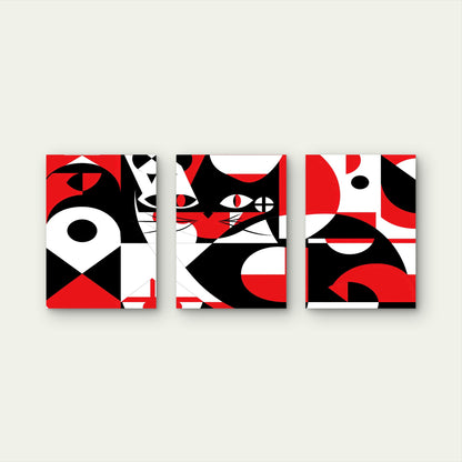 3pcs Geometric Cat Abstract Art Metal Print Ready to Hang Art - Bella Home Decor