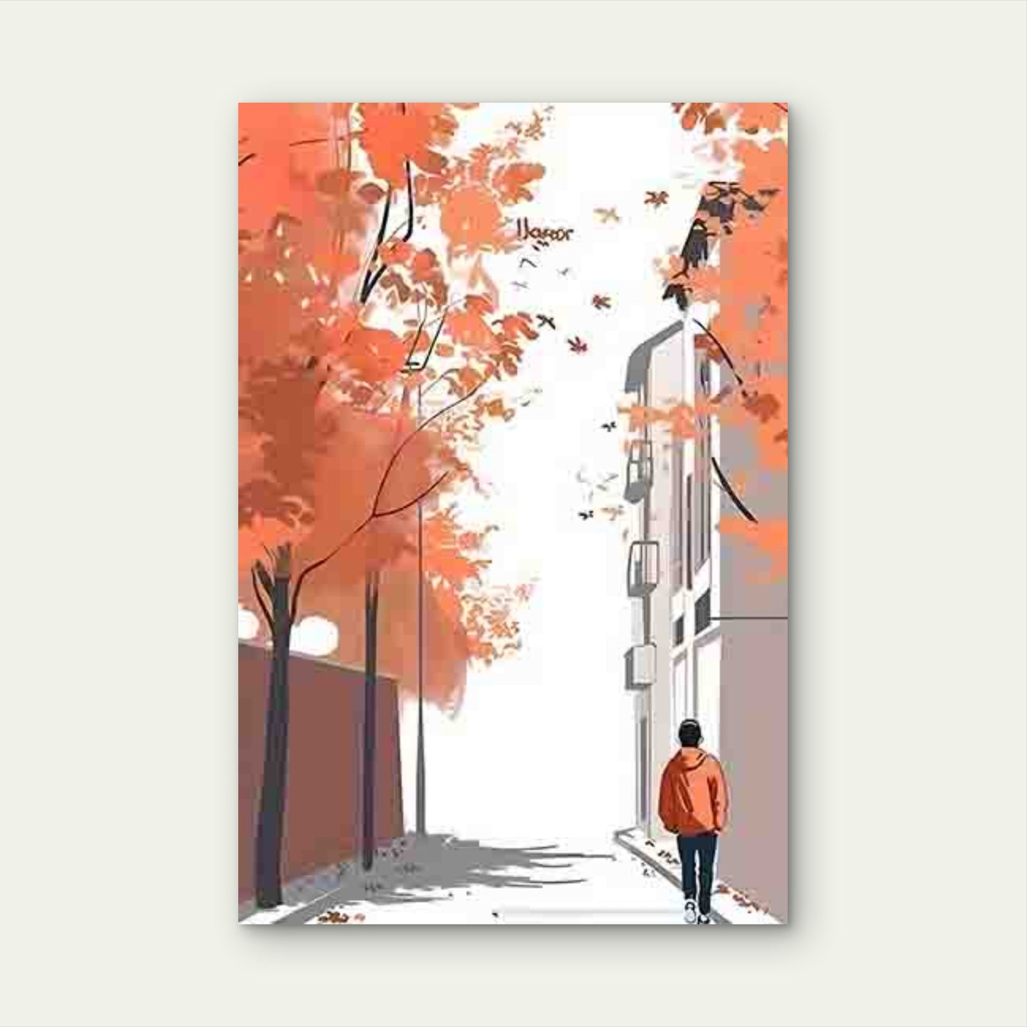 Depicting a Street Scene in Autumn 40x60cm Metal Print Ready to Hang - Bella Home Decor