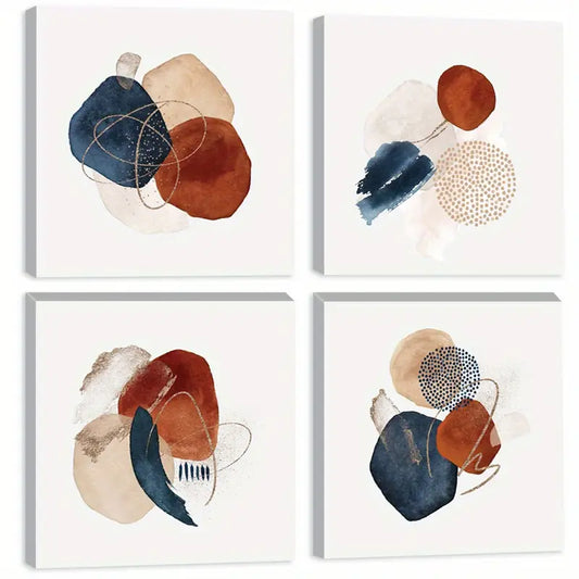 4pcs Deep Blue Color Block   Wall Art Canvas Framed