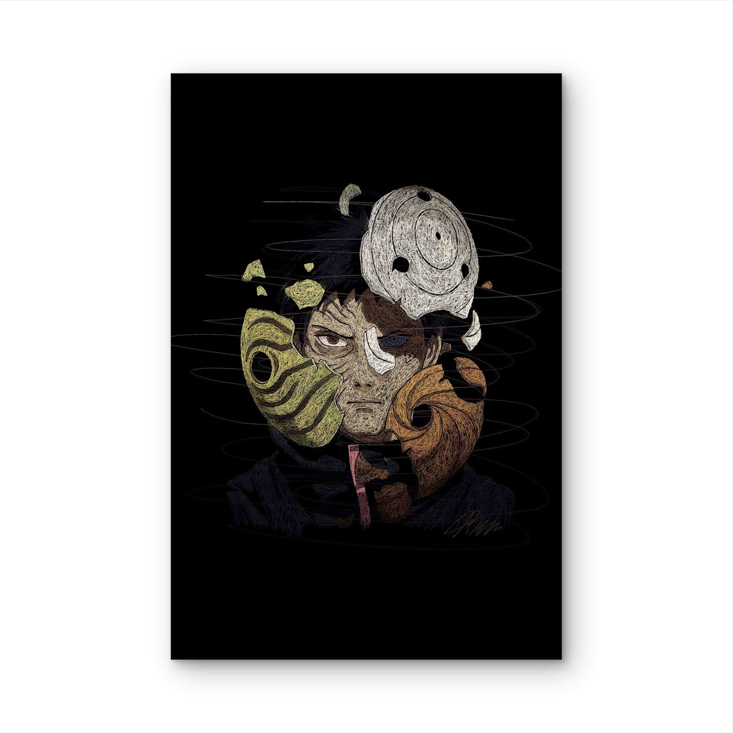 Abstract Shattered Mask Line Art 40x60cm Metal Print Ready to Hang - Bella Home Decor