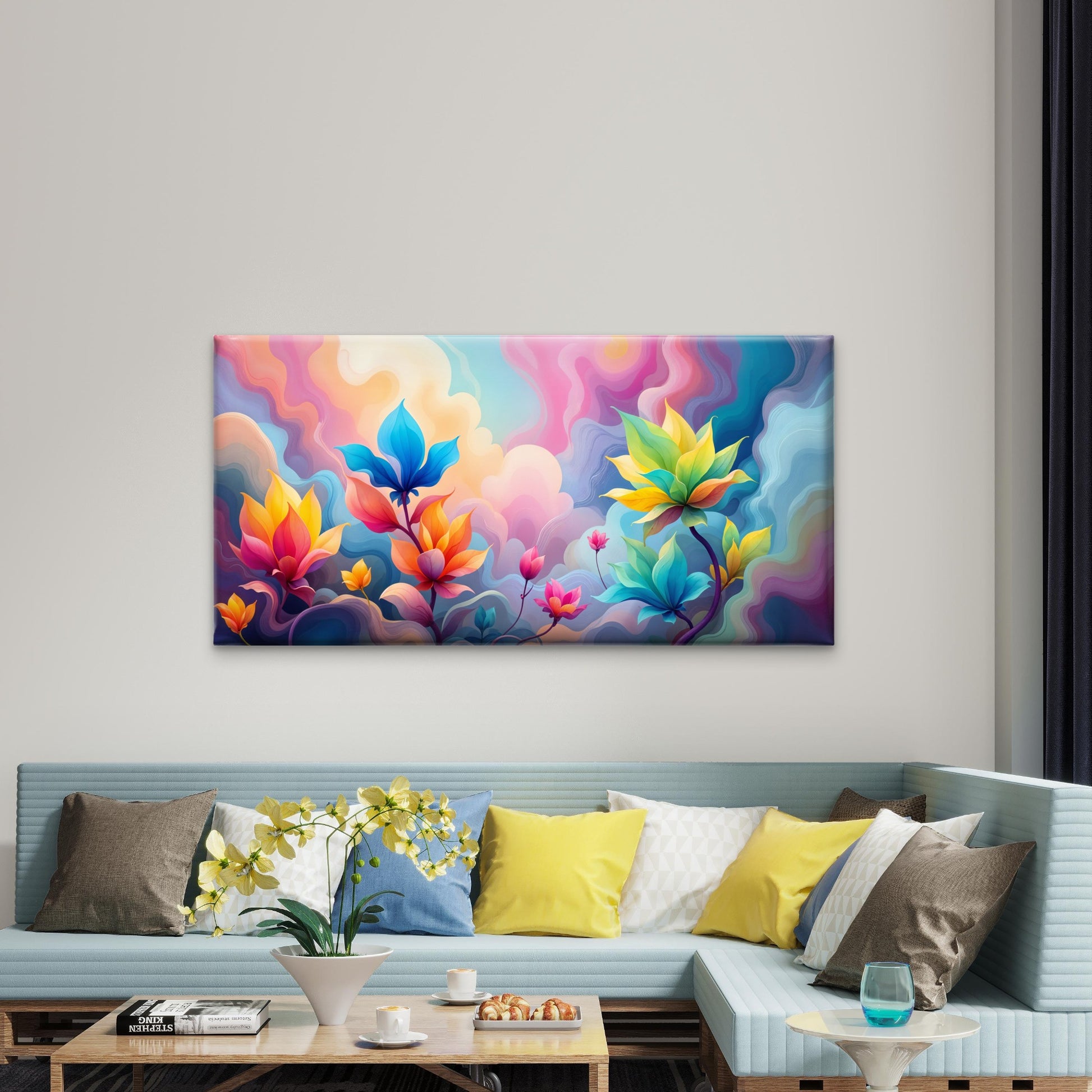 Floral Dream Clouds Abstract Wall Art Canvas Office Home Room Framed 120x60cm