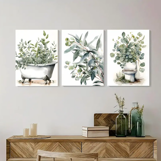 3pcs Eucalyptus Watercolor Design Metal Print Ready to Hang Art