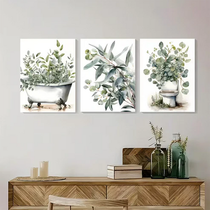 3pcs Plant Bathroom Eucalyptus Art Wall Art Set Canvas Framed 50x70cm - High Quality Print 100% Australian Made Wall Canvas Ready to Hang