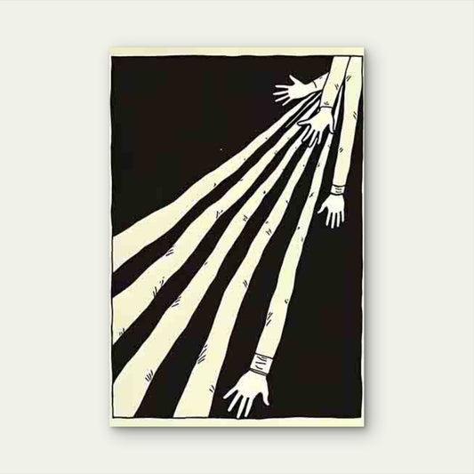 Black and White Abstract with Stretched Arms 60x90cm Metal Print Ready to Hang