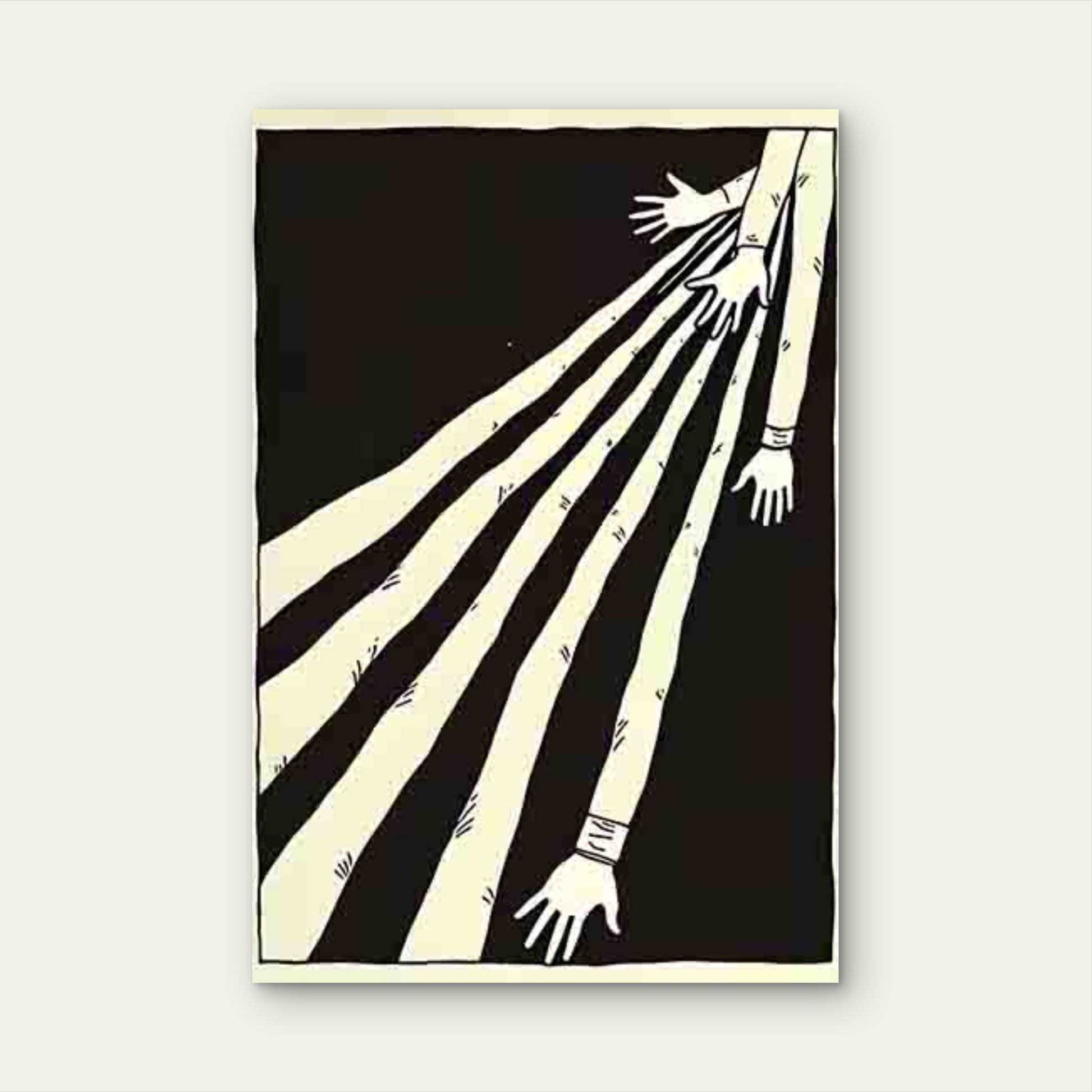 Black and White Abstract with Stretched Arms 40x60cm Metal Print Ready to Hang - Bella Home Decor