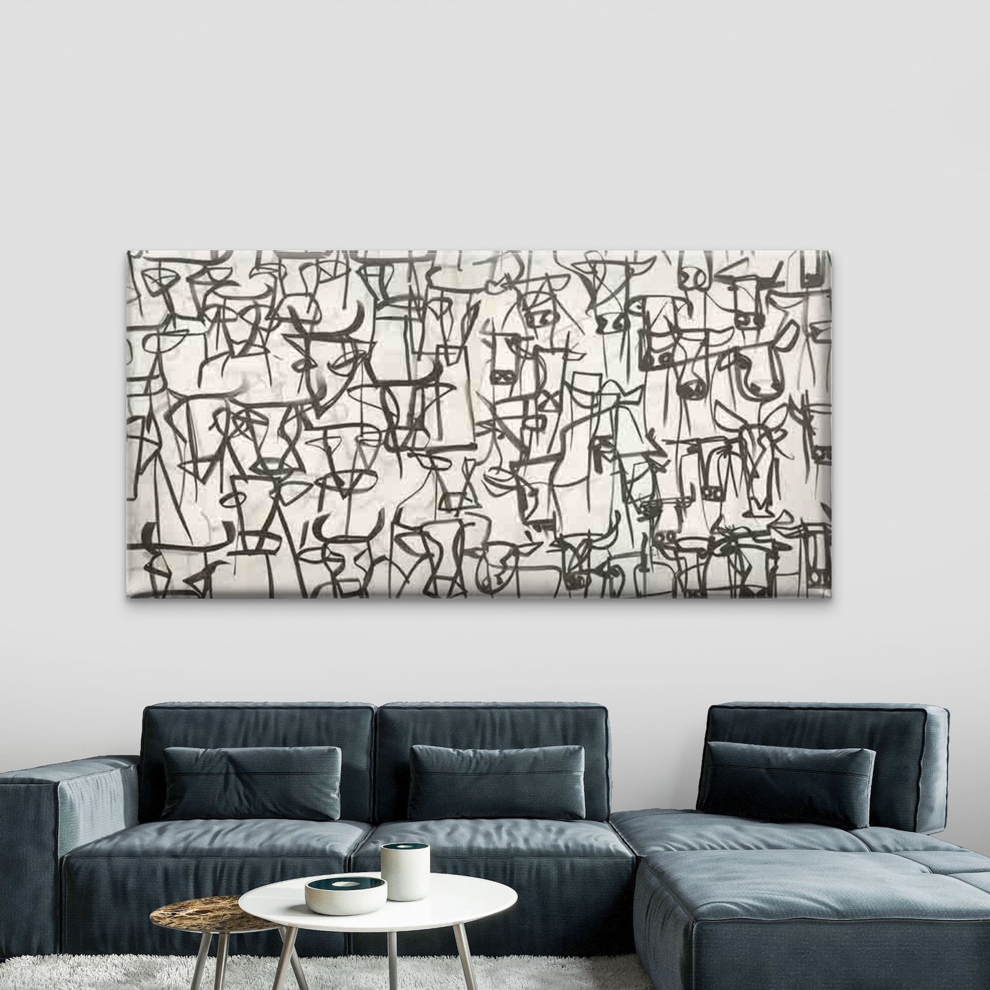 Minimalist Cow Face Ink Drawing Wall Art Canvas Office Home Room Framed 120x60cm