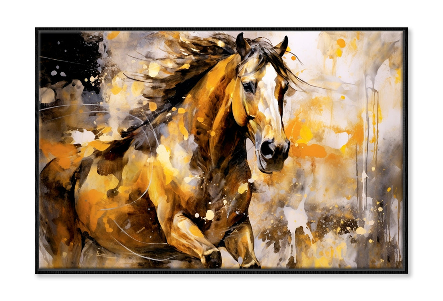 Abstract, Paint Horse Oil Painting Wall Art Limited Edition High Quality Print Canvas Box Framed Black