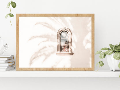 Window & Tree Shadow Faded Photograph Glass Framed Wall Art, Ready to Hang Quality Print Without White Border Oak