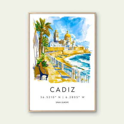 Classic Cadiz Spain Vibrant Art Travel Poster Print Wall Art