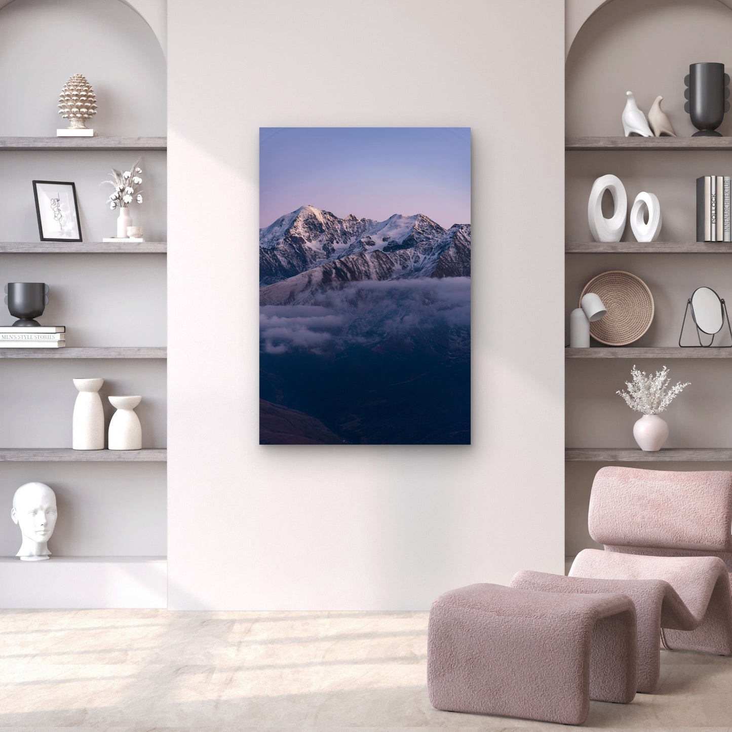 Snow Capped Mountains At Sunset 40x60cm Metal Print Ready to Hang