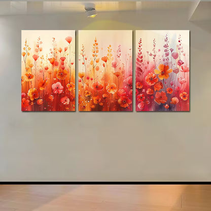 3pcs Vibrant Red, Orange & Pink Flowers Wall Art Set Canvas Framed 40x60cm - High Quality Print 100% Australian Made Wall Canvas Ready to Hang