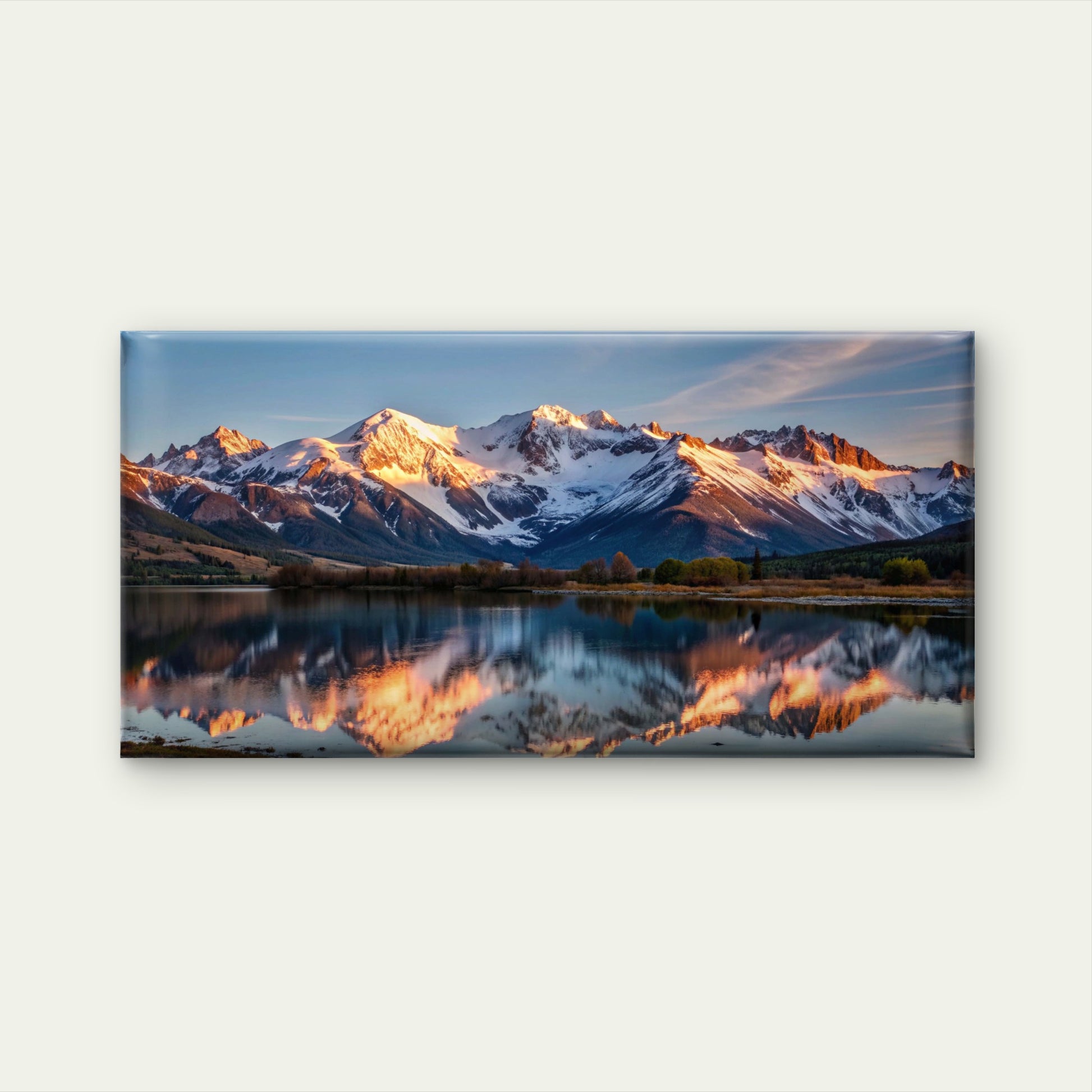 Snowy Mountain Lake Wall Art Canvas Office Home Room Framed 120x60cm - Bella Home Decor