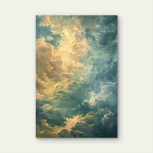 Teal Sky Cloud Abstract Oil Style Painting 40x60cm Metal Print Ready to Hang