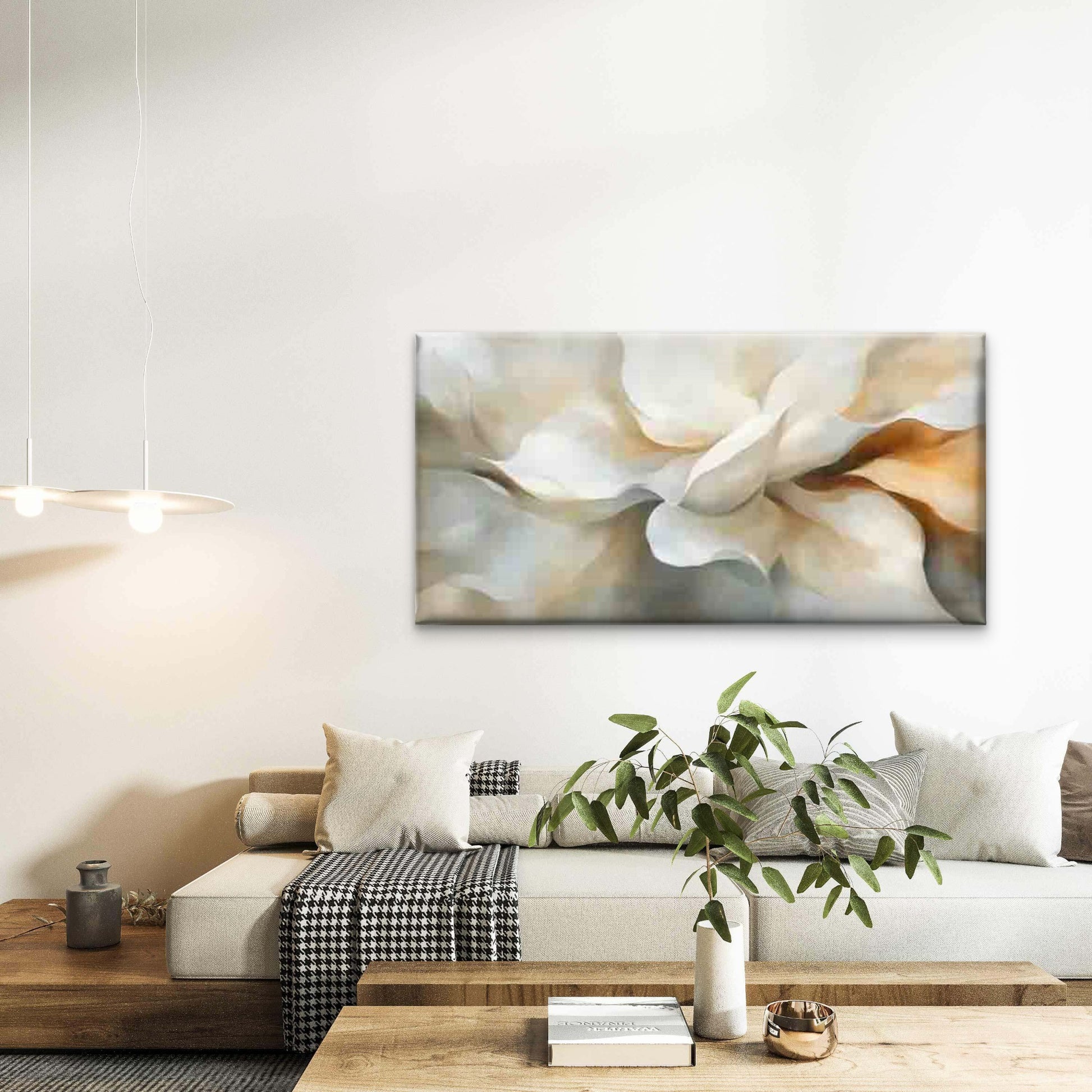 Abstract Petals in Soft Cream Wall Art Canvas Office Home Room Framed 120x60cm - Bella Home Decor