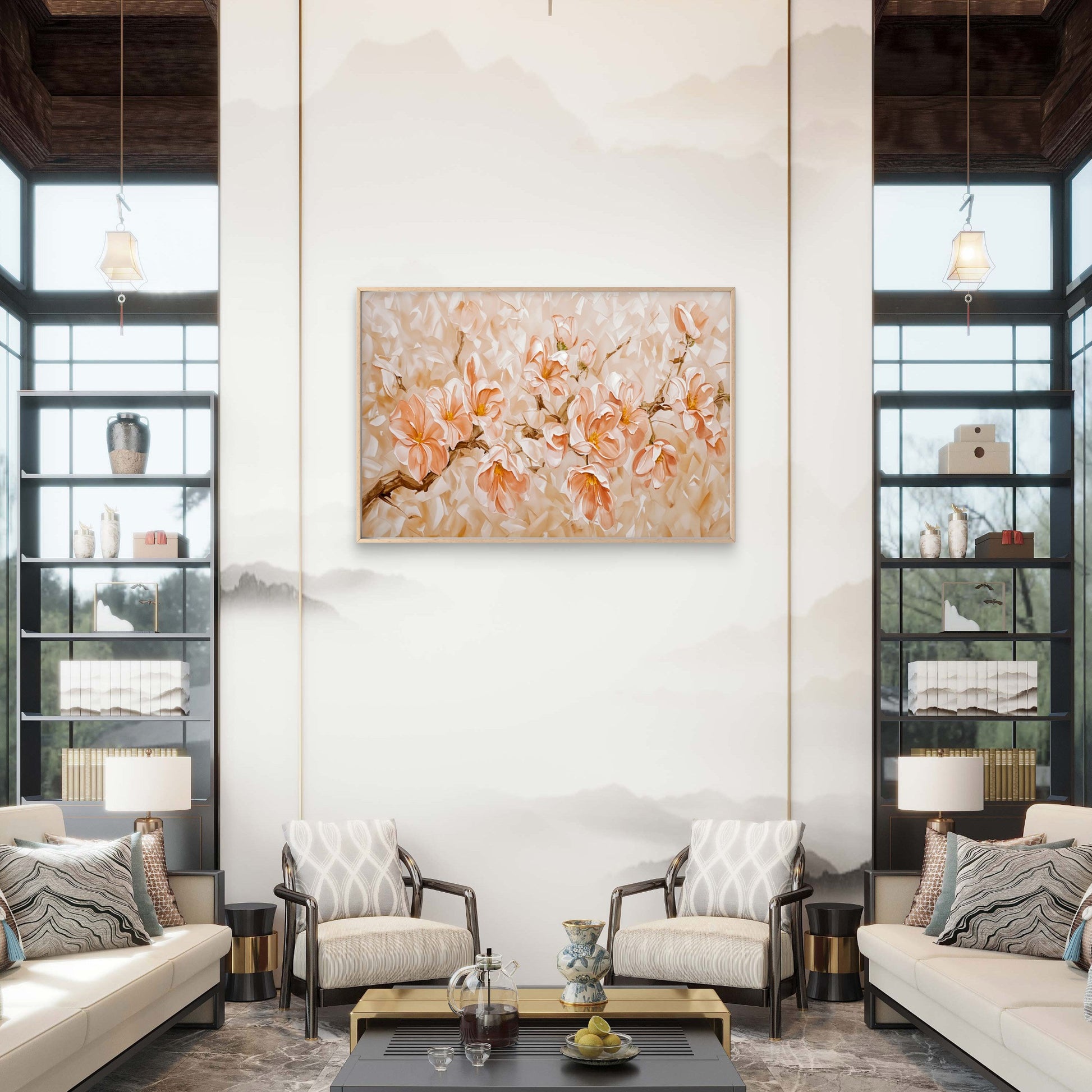 Orange Flower Branch Painting Wall Art Decor 100% Australian Made - Bella Home Decor