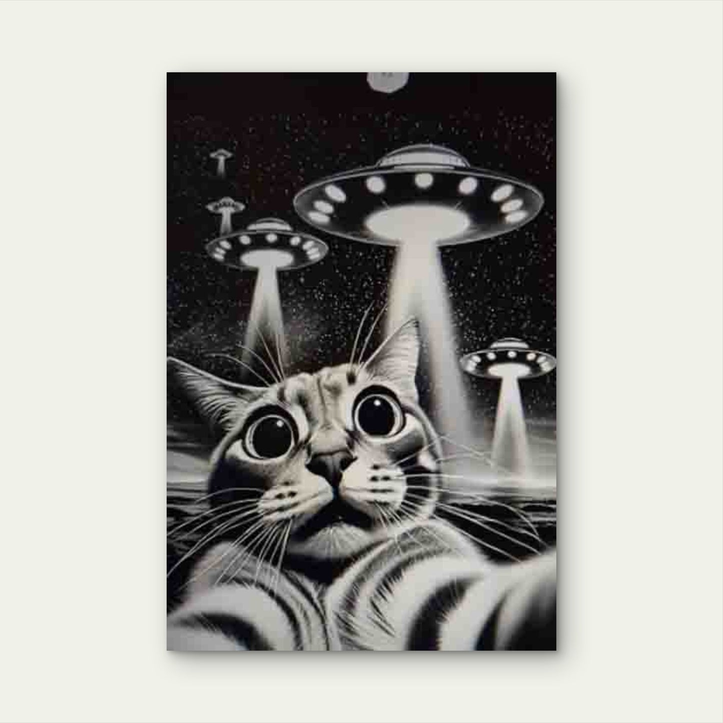Whimsical Cat & UFO 60x90cm Metal Print Ready to Hang