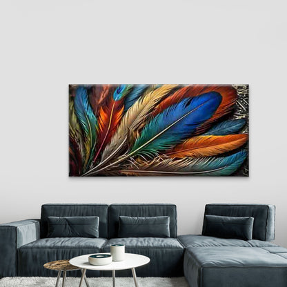 Vibrant Multicolored Feather Wall Art Canvas Office Home Room Framed 120x60cm - Bella Home Decor